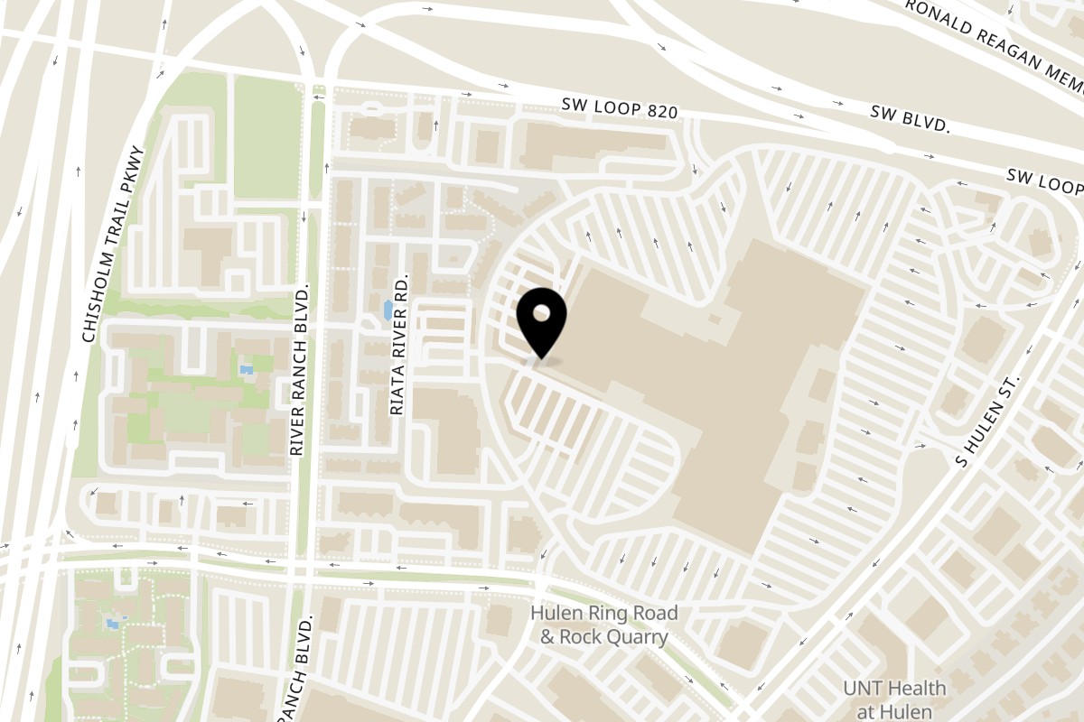Map showing the location of Mini Delights on 4800 S Hulen St in Fort Worth